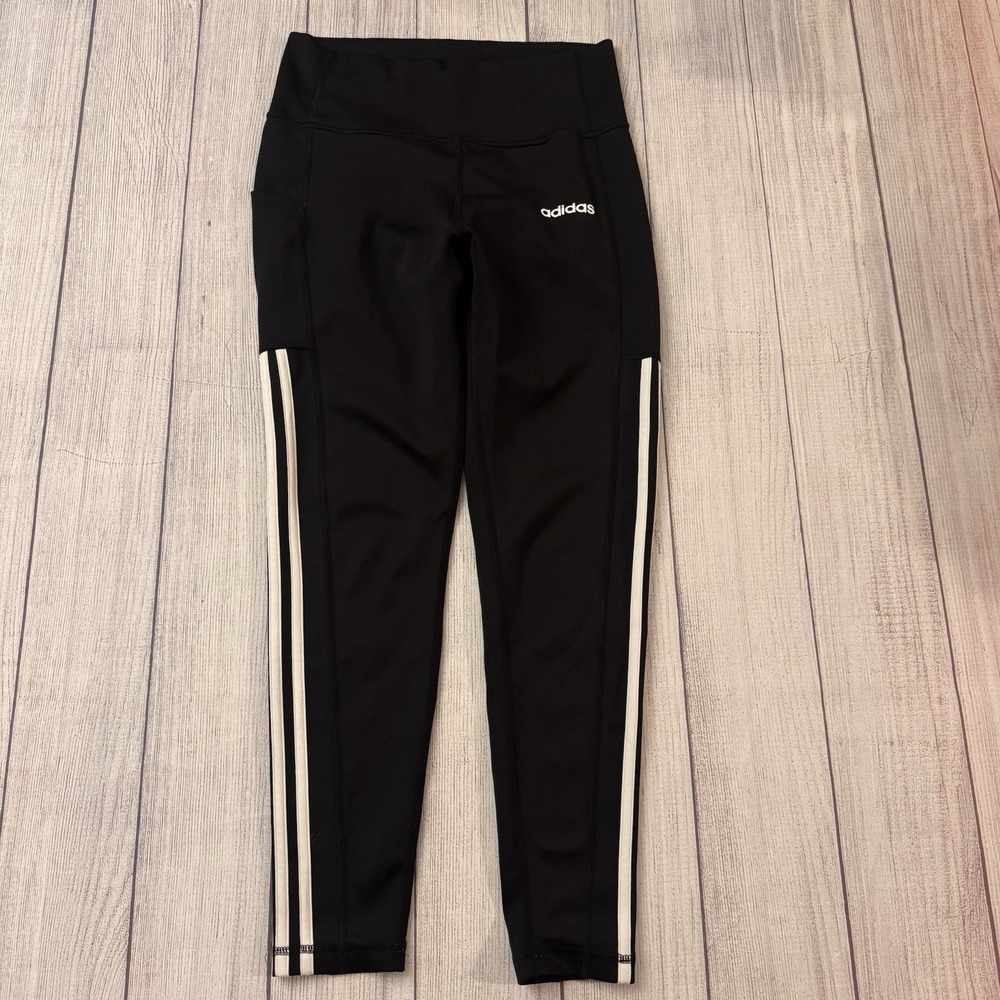 Adidas Climalite Women's Black 3 Stripe Pocket Leggings Size M Athletic